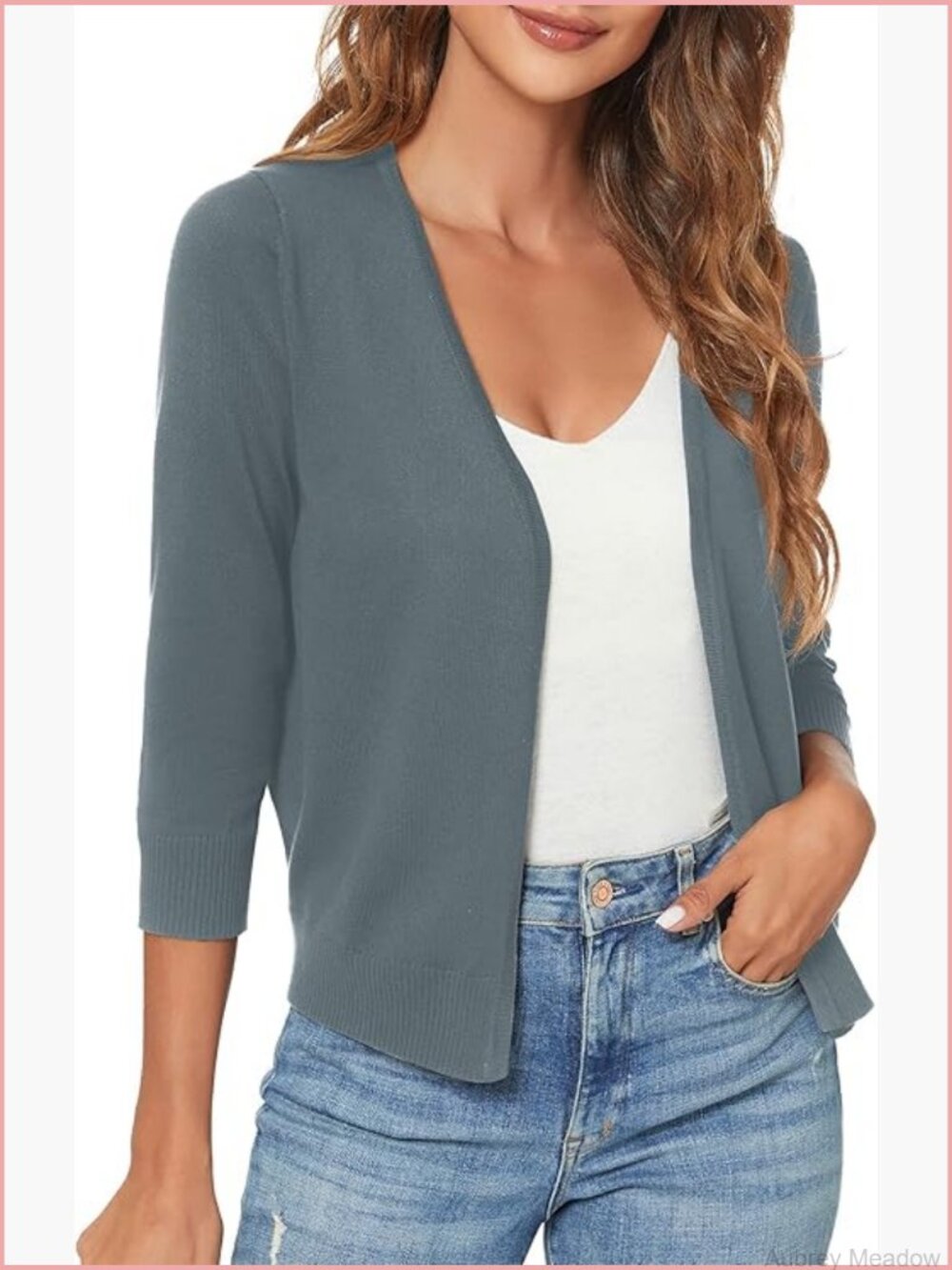 3/4 Sleeve Open Front Cropped Shrug Sweater Cardigan